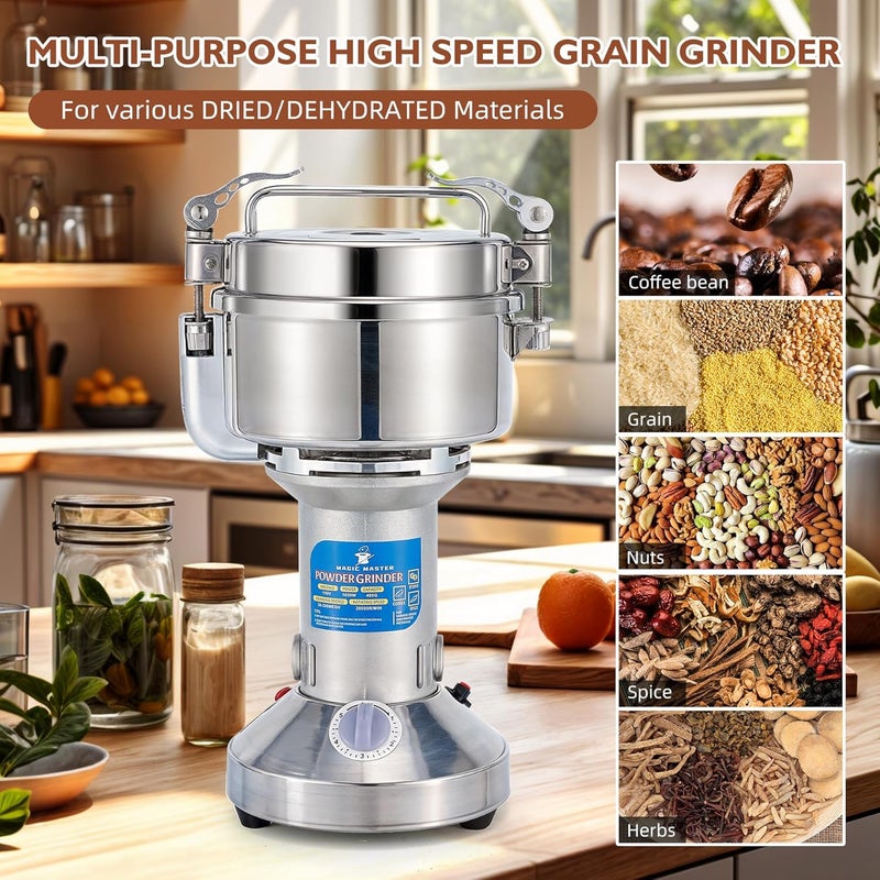 MAGIC MASTER 400g Grain Mill Grinder Electric,High Speed 1650W Commercial Safety Stainless Steel Dry Spice Grinder Machine For Flour Wheat Nut Corn Rice Pepper Herbs Coffee Beans,Upright,110V - Image 2